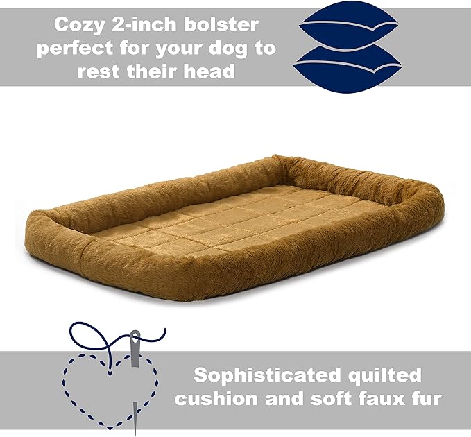 MidWest Bolster Pet Bed for Dogs & Cats 36L-Inch Cinnamon Bed w/ Comfortable Bolster | Ideal for Medium / Large Dog Breeds & Fits a 36-Inch Dog Crate | Easy Maintenance Machine Wash & Dry | 1-Year Warranty