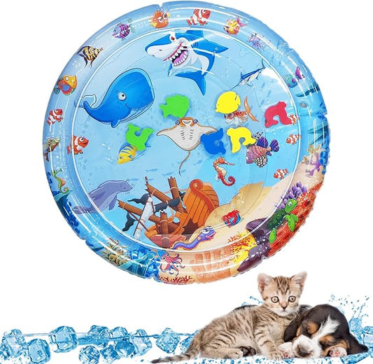 RAINBEAN Water Sensory Play Mat for Cats, Thickened 2024 New Sensory Water Play Mat with Fish for Cats, Upgraded Cat Water Play Mat, Water Sensor Mat for Pets Kids (26Inch)