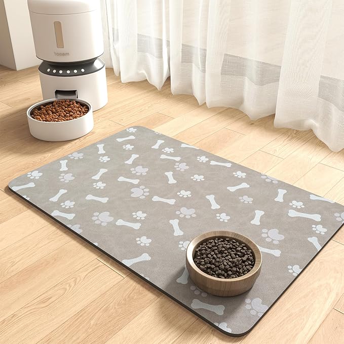 Pet Feeding Mat-Absorbent Dog Food Mat-Dog Mat for Food and Water-No Stains Quick Dry Dog Water Dispenser Mat-Pet Supplies-Dog Placemat Dog Water Bowl for Messy Drinkers 16"X24" GREY