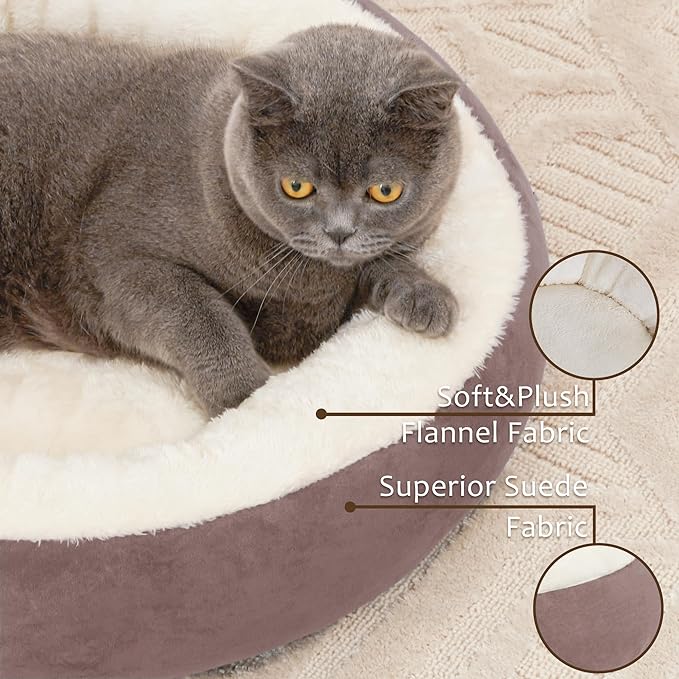 Love's cabin Round Donut Cat and Dog Cushion Bed, 20in Pet Bed for Cats or Small Dogs, Anti-Slip & Water-Resistant Bottom, Super Soft Durable Fabric Pet beds, Washable Luxury Cat & Dog Bed Burlwood