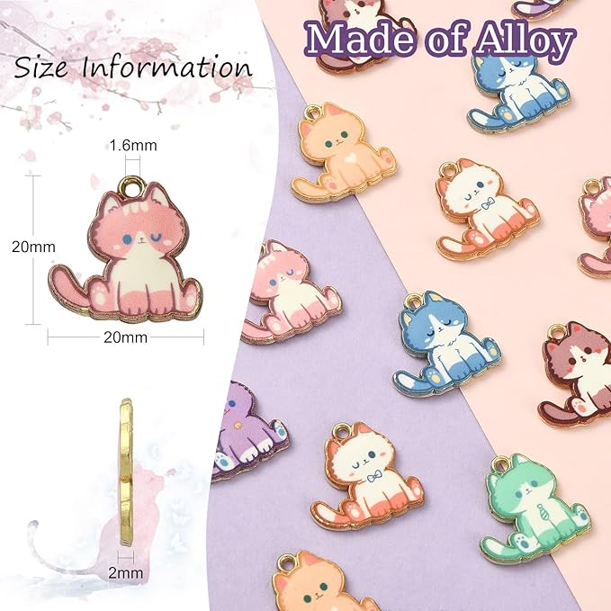 KitBeads 16pcs 8 Styles Kitten Charms Cartoon Animal Pet Charms Flower Printed Mini Cat Charms for Jewelry Making Bracelets Bulk