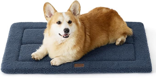 Bedsure Washable Dog Crate Bed for Medium Dogs, Reversible Foam Floor Dog Mat, Lightweight Travel Flat Pet Beds for Indoor & Outdoor Dogs (29" x 21", Navy)