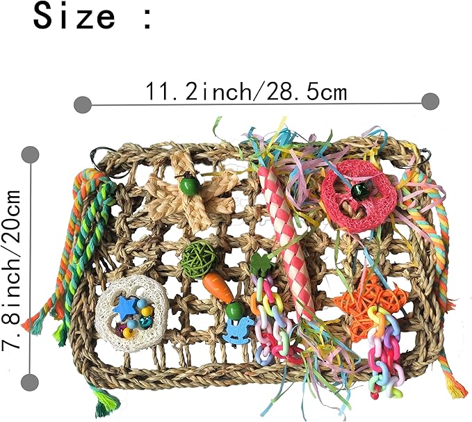 Bird Toys, Bird Foraging Toy, Parrot Toys, Eatable Seaweed Woven Hammock Toys for Parrots, Hanging Budgie Toys with Chewing Toys, Climbing Mat for Lovebirds, Finch, Parakeets Medium/Small Birds