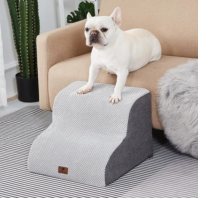 Dog Stairs Ramp for High Beds and Couch,Curved Dog Steps for Small Dogs and Cats Pet Stairs Non-Slip Balanced Portable Pet Step Indoor, 2 Steps,Grey