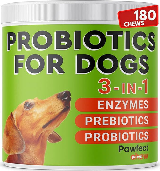 Probiotics for Dogs - Chewable Probiotics Chews + Digestive Enzymes - Relieves Diarrhea, Gas, Constipation - Improve Digestion, Prevent Coprophagia - Made in USA