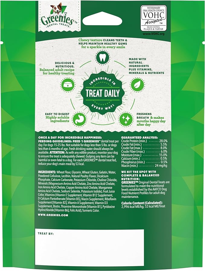 Greenies Original Petite Natural Dental Care Dog Treats, 3 oz. Pack (5 Treats)