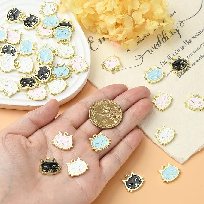 KitBeads 40pcs Mixed Colors Cat Head Charms Kawaii Animal Cat Head Charms Cartoon Pet Cat Face Kitten Charms for Jewelry Making Bulk