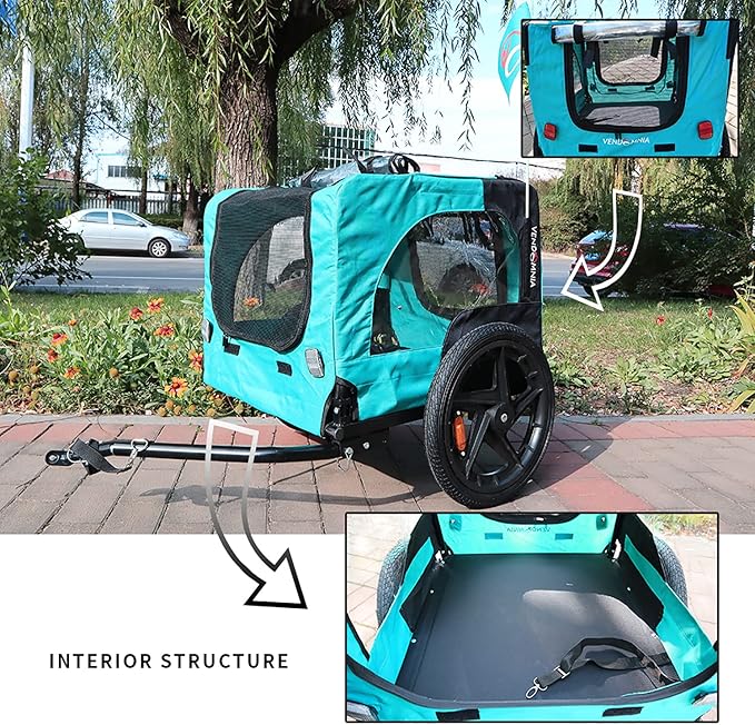 Bike Pet Trailer, for Small & Large Dogs, Folding Frame Pets Carrier for Camping, Universal Bicycle Coupler, Quick Release Wheels, Adjustable