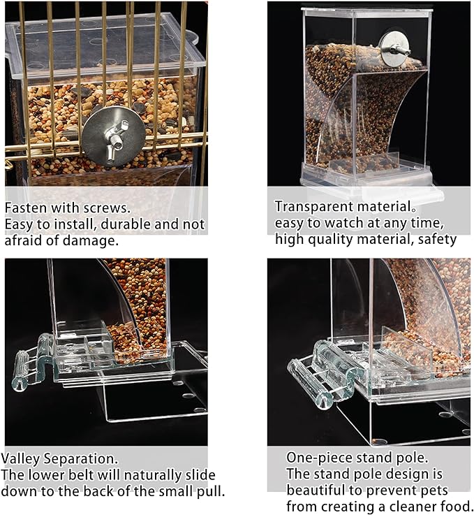 Automatic Bird Feeder, No Mess Acrylic Parrot Foraging Feeder, Transparent Bird Feeder Container Cage Accessories for Most Birds Parrot Canary Cockatoo (2 Pack)