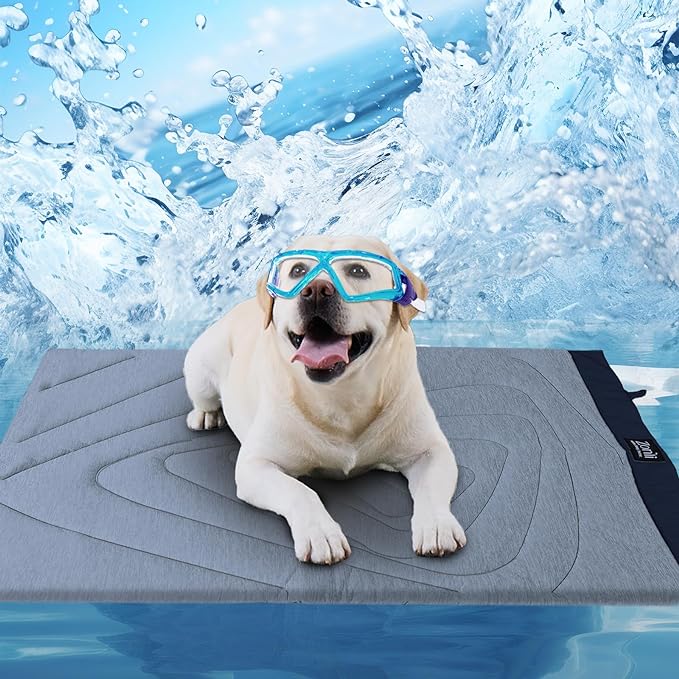 ZonLi Dog Cooling Mat, 48" x 28" Large, Cooling Pad Waterproof, Pet Cool Mats for Dogs and Cats use in Crate, Tunk, Camping, Outdoors, Portable, Machine Washable, Durable, without Gel, Ocean Blue