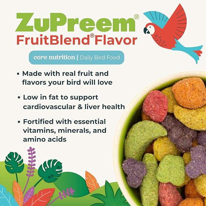 ZuPreem FruitBlend Flavor Pellets Bird Food for Large Birds, 3.5 lb - Daily Blend Made in USA for Amazons, Macaws, Cockatoos