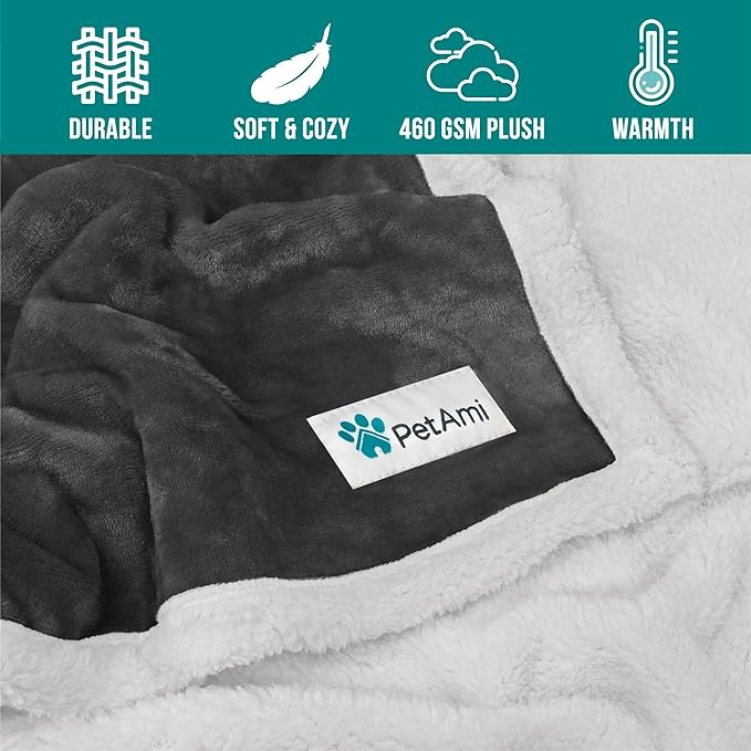 PetAmi Dog Blanket for Bed, XL Pet Blanket Large Dogs, Fleece Furniture Couch Cover Protector Sofa Car Crate Kennel, Soft Sherpa Cat Throw Plush Reversible Washable, Twin 60x80 Dark Gray