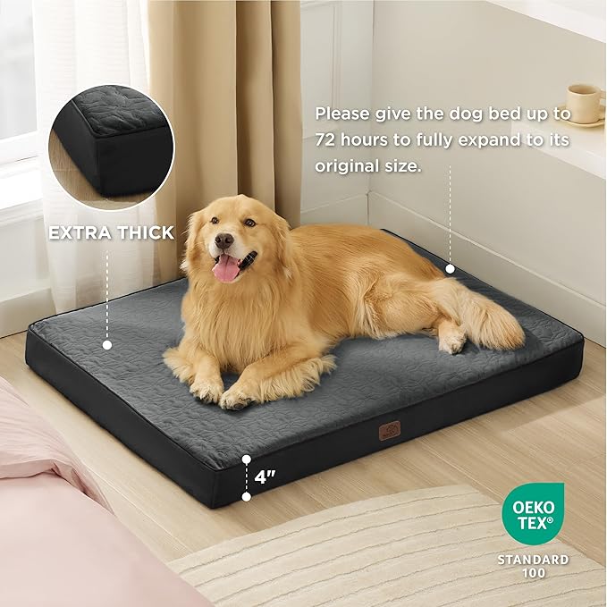 Bedsure Orthopedic Dog Bed for Extra Large Dogs - XL Memory Foam Dog Beds, 2-Layer Thick Pet Bed with Removable Washable Cover and Waterproof Lining (44x32x4 Inches), Black