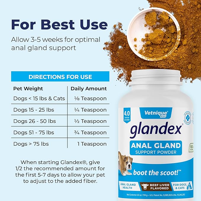 Glandex Dog Fiber Supplement Powder for Anal Glands with Pumpkin, Digestive Enzymes & Probiotics - Vet Recommended Healthy Bowels and Digestion - Boot The Scoot (Beef Liver, 4.0oz Powder)