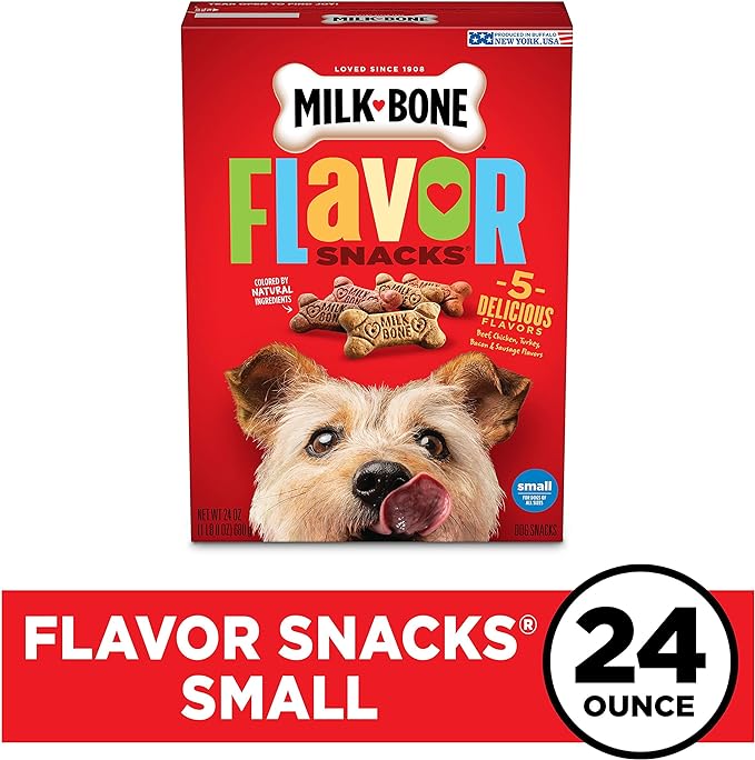 Milk-Bone Flavor Snacks Dog Treats, Small Biscuits, 24 Ounce Crunchy Texture Helps Reduce Tartar (Pack of 2)