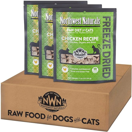 Northwest Naturals Freeze-Dried Chicken Cat Food - Bite-Sized Nibbles - Healthy, Limited Ingredients, Human Grade Pet Food, All Natural - 11 Oz (Pack of 3)