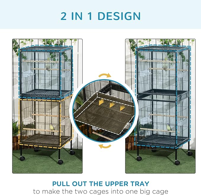 PawHut Large Bird Cage with 1.7 ft. Width for Wingspan, Bird Aviary Indoor with Multi-Door Design, Fit for a Canary, Finch, Conure, 55", Black