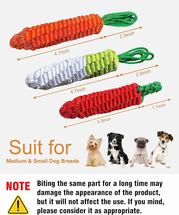 Dog Rope Toy,Tug of War Dog Toy,Puppy Teething Chews,Dog Chew Toys,Turnip&Red Pepper&Carrot Dog Toys for Small Dogs 3 Pack