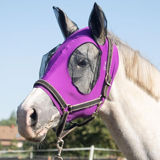 Harrison Howard Super Comfort Stretchy Fly Mask Large Eye Space with UV Protection Soft on Skin with Breathability Amethyst XL Extra Full Size