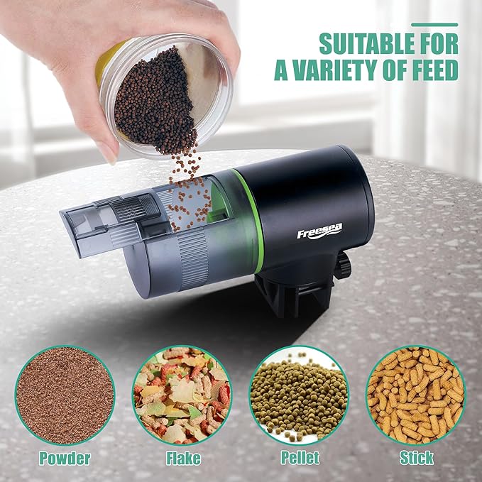 FREESEA Aquarium Automatic Fish Feeder: Rechargeable Auto Fish Food Dispenser - Fish Tank Vacation Timer Feeder for Betta | Koi | Goldfish | Turtle