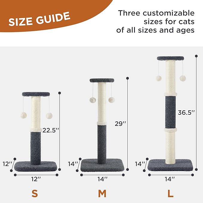 Lesure Cat Scratching Post for Indoor Cats - Highly Resistant Carpet Scratch Posts, Premium Sisal Rope Scratch Posts for Kittens, Sturdy Small Cat Scratch Pole with Hanging Ball, Grey(22.5 inch)