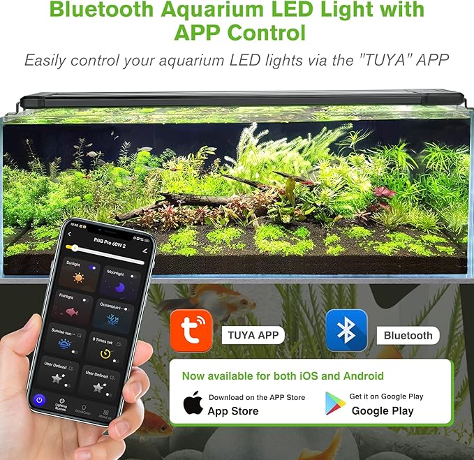 hygger 50W Smart Aquarium Light, Bluetooth LED Light with App Control, Full Spectrum Fish Tank Light with 24/7 Lighting Cycle, 5 Modes, Adjustable Timer, for 36"-42" Freshwater Planted Tank