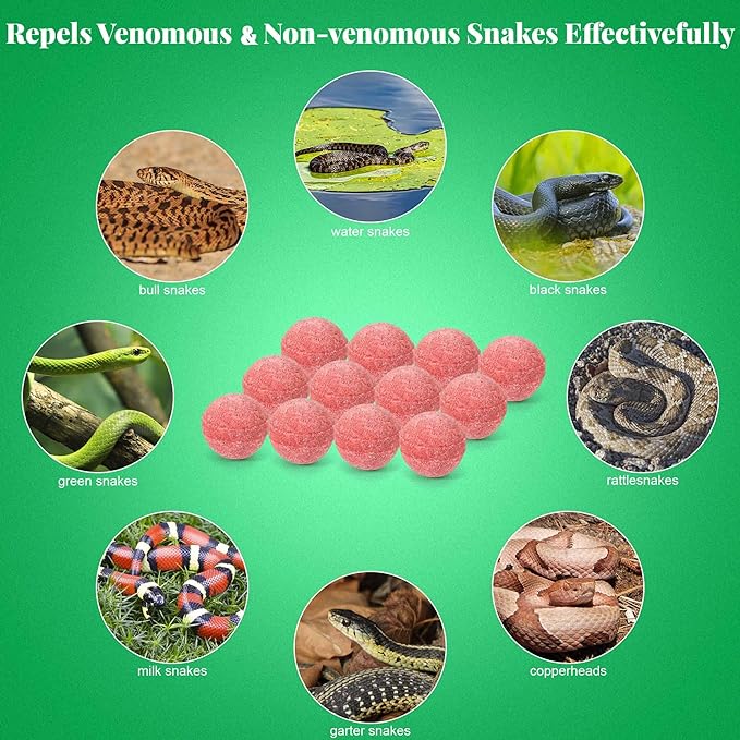 12 Pack Snake Repellent for Yard Powerful, Natural Snakes Balls for Repelling Snakes Rats and Other Pests, for Outdoor Indoor Lawn Garden Camping Fishing