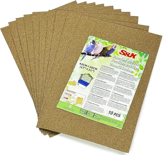 S&X Gravel Paper for Bird Cage 10-Pack 11” x 17” Gravel Liner Paper Sand Sheets Bird Cage Liners