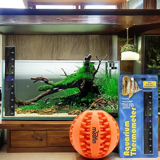 LCR Hallcrest LLC Aquarium Thermometer: Accurately Monitor Fish Tank Temperature with Reliable Temperature Gauge Bundle with Moofin Teeth Cleaning Pet Chew Ball,Essential for Maintaining Ideal Water