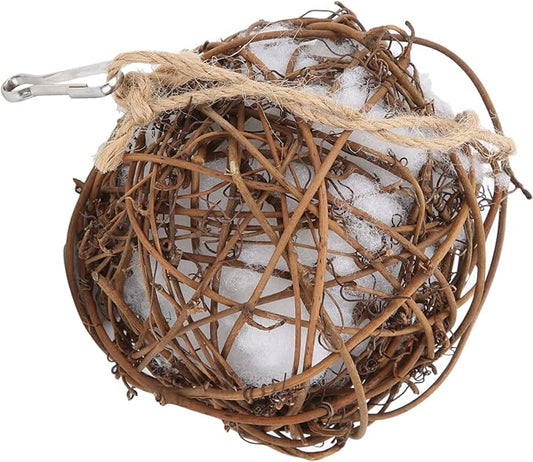 Parrot Rattan Ball Toy, Humming Bird Nesting Rattan Ball Toy with Refillable Cotton for Wild Birds Wrens Finches Sparrows