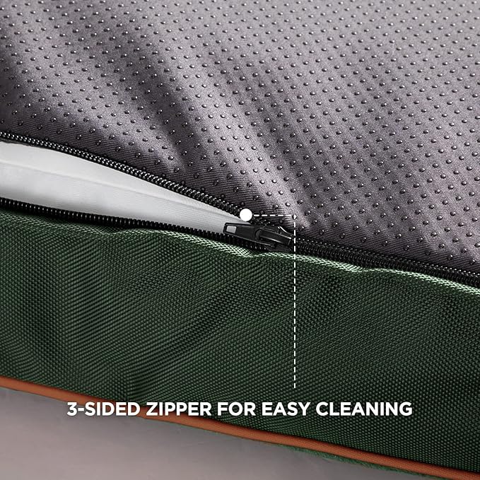 Bedsure Waterproof Dog Beds for Meidum Dogs - 4 inch Thick Up to 50lbs Medium Dog Bed with Removable Washable Cover, Pet Bed Mat Pillows, Dark Green