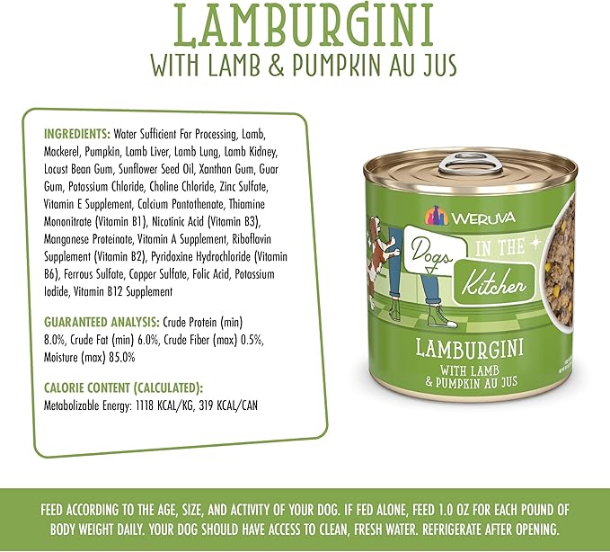 Weruva Dogs in The Kitchen, Lamburgini with Lamb & Pumpkin Wet Dog Food, 10oz Can (Pack of 12)