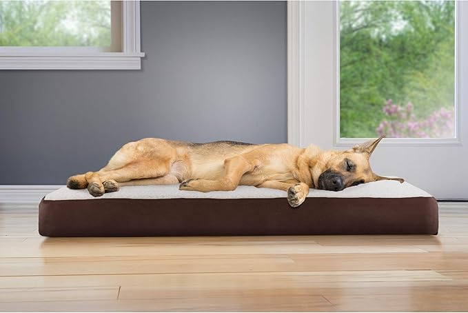Furhaven Memory Foam Dog Bed for Large Dogs w/ Removable Washable Cover, For Dogs Up to 95 lbs - Sherpa & Suede Mattress - Espresso, Jumbo/XL