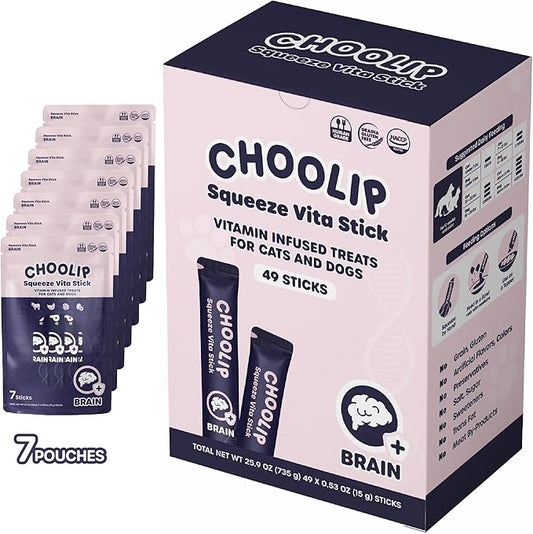 Squeeze Vita Stick for Brain. Nutrient-Packed Cat Treats with MCT, EPA/DHA, L-Carnitine, L-Arginine and More! 49pk Vet-Formulated Cat Treats. Dog or Cat Birthday Treat, Calming Training Tool.