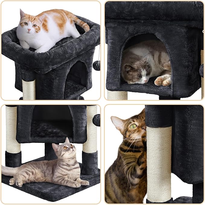 Yaheetech 23.5in Cat Tree Tower, Cat Condo with Sisal-Covered Scratching Posts, Cat House Activity Center Furniture for Kittens, Cats and Pets - Black