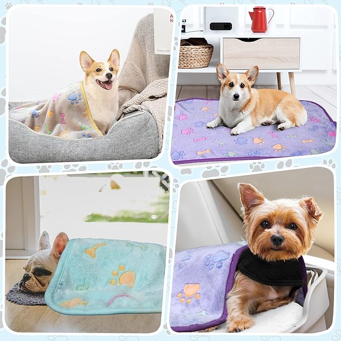 Dog Blanket,3 Pack Dog Blankets for Dogs,Cute Paw Pattern,Dog Blankets for Medium,Small Dogs,Washable Pet Blanket for Crate Kennel,41" x 31" Soft Dog Blanket (1Purple,1Brown,1Green)