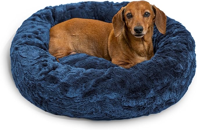 Best Friends by Sheri The Original Calming Donut Cat and Dog Bed in Lux Fur Navy, Small 23"