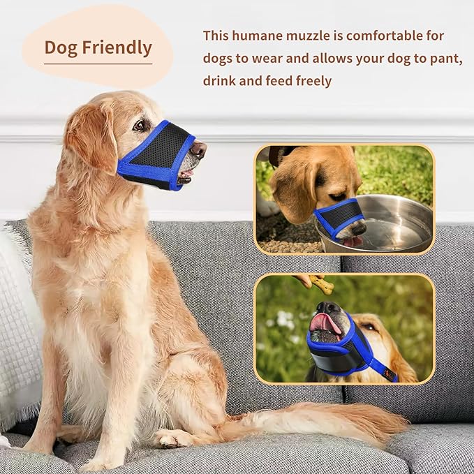 HEELE Dog Muzzle Nylon Soft Muzzle Anti-Biting Barking Secure,Mesh Breathable Pets Muzzle for Small Medium Large Dogs 4 Colors 4 Sizes (XS, Blue)