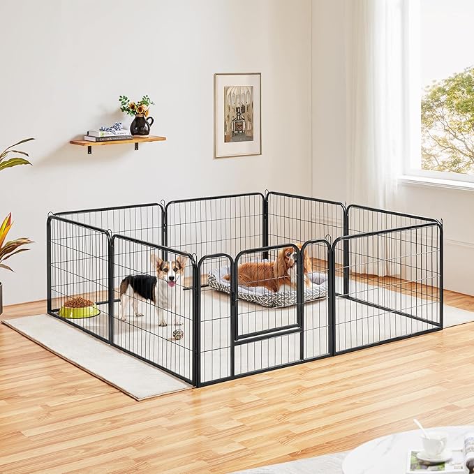 Yaheetech Heavy Duty Extra Wide Dog Playpen, 8 Panels Outdoor Pet Fence for Large/Medium/Small Animals Foldable Puppy Exercise Pen for Garden/Yard/RV/Camping 24 Inch Height x 32 Inch Width