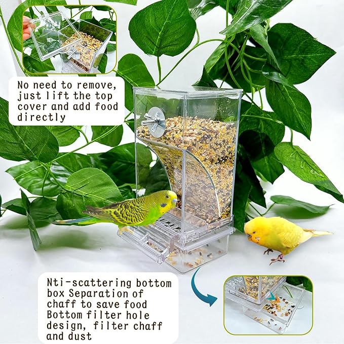 Parrot Automatic Feeder Bird Water Dispenser for cage No Mess Bird Feeder Food Container Feeding Station Foraging with 3 Beak Grinding Stone for Cockatiel Cockatoo Canary Lovebirds