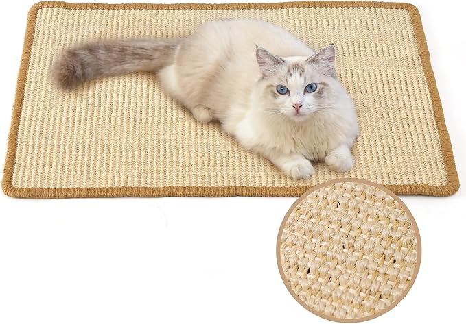 FUKUMARU Cat Scratcher Mat, 23.6 X 15.7 Inch Natural Sisal Cat Scratch Mats, Horizontal Cat Floor Scratching Pad Rug, Protect Couch and Carpets