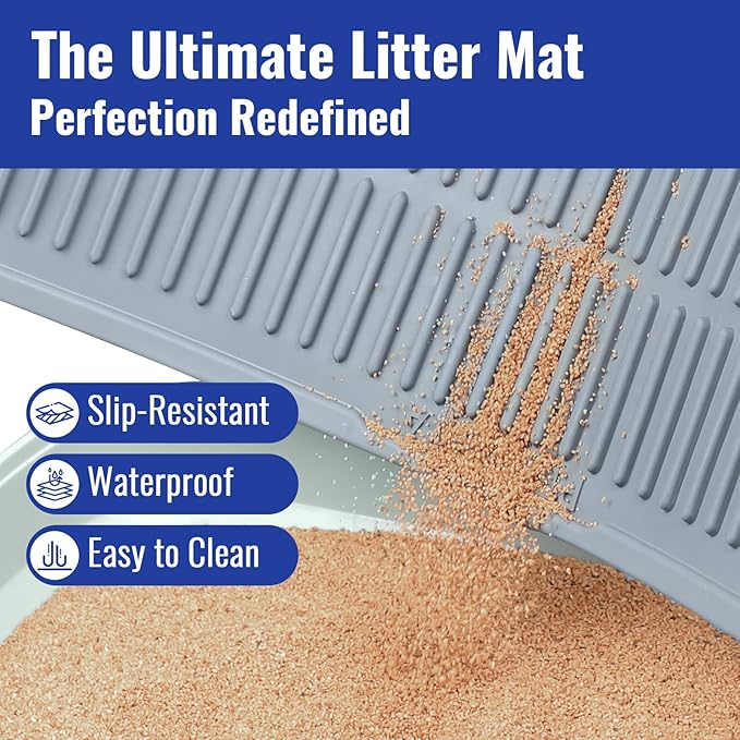 Rubber Cat Litter Mat: Waterproof Kitty Litter Trapping Mat - Easy Clean Cat Litter Catcher Mat (24" x 15")