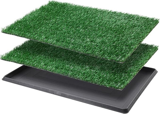 LOOBANI Dog Grass Pad with Tray Large, Indoor Dog Potties for Apartment and Patio Training, with 2 Packs Loobani Dog Grass Pee Pads for Replacement (Tray Potty 23.6 * 35.5inch)