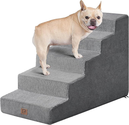 EHEYCIGA Dog Stairs for High Beds 22.5" H, 5-Step Dog Steps for Small Dogs and Cats, Slope Pet Steps with Non-Slip Bottom, Dark Grey