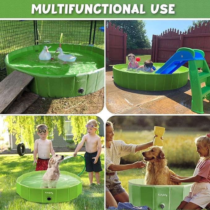 Furrybaby Dog Pool, Foldable Dog Pools for Large Dogs Portable Pet Pool Kiddie Pool Doggie Wading Pool Dog Swimming Pool(Green 32'') Indoor and Outdoor