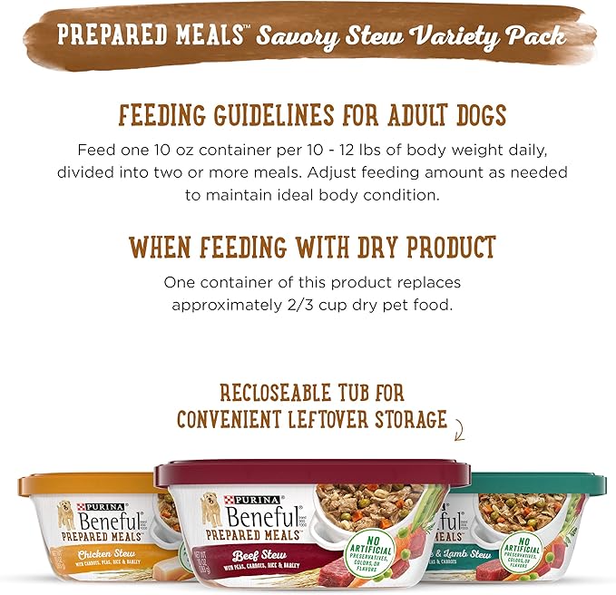 Purina Beneful High Protein, Gravy Wet Dog Food Variety Pack, Prepared Meals Stew - (Pack of 6) 10 oz. Tubs