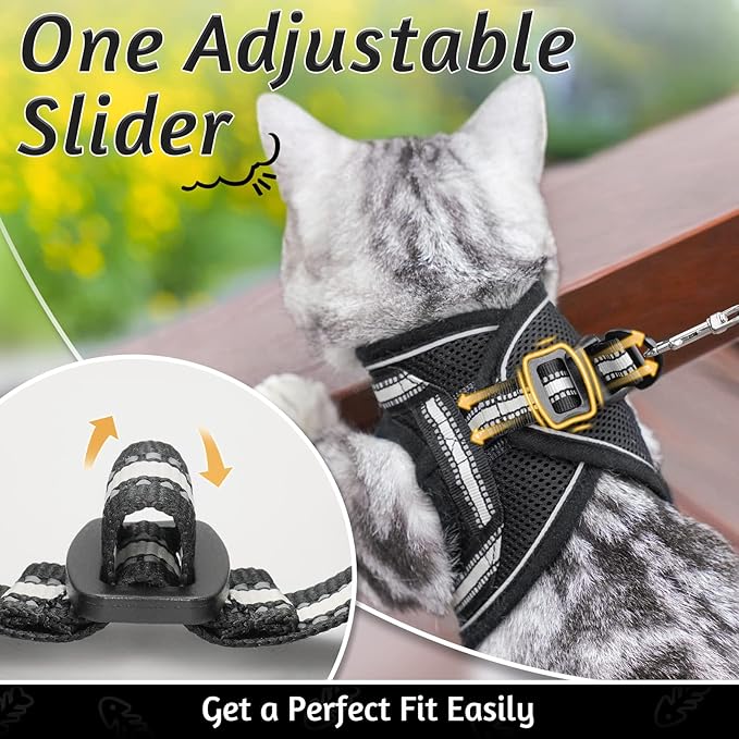 rabbitgoo Cat Harness and Leash Set for Walking Escape Proof, Adjustable Soft Kittens Vest with Reflective Strip for Cats, Comfortable Outdoor Vest, Black, L