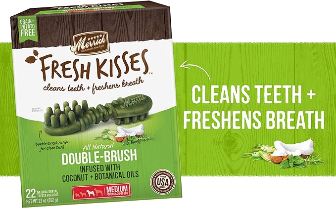 Merrick Fresh Kisses Natural Dental Chews Infused With Coconut And Botanical Oils For Medium Dogs 25-50 Lbs - 30 ct. Box
