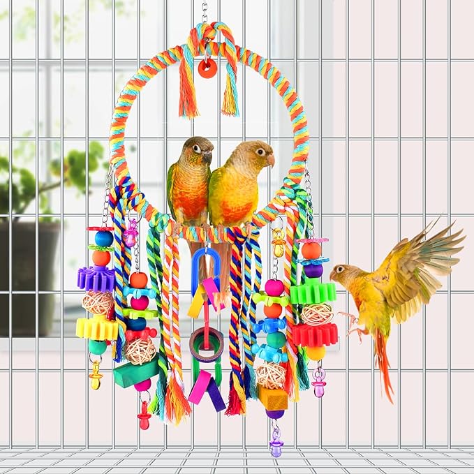 KATUMO Bird Toys, Bird Swing Toy Bird Perch with Colorful Chewing Toys, Suitable for Lovebirds, Finches, Parakeets, Budgerigars, Conure ect Small Birds