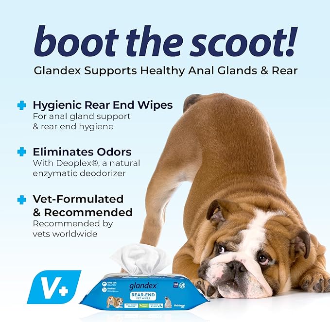 Vetnique Labs Glandex Dog Wipes for Pets Cleansing & Deodorizing Anal Gland Hygienic Dog & Cat Wipes with Vitamin E, Skin Conditioners and Aloe (100ct Pouch)